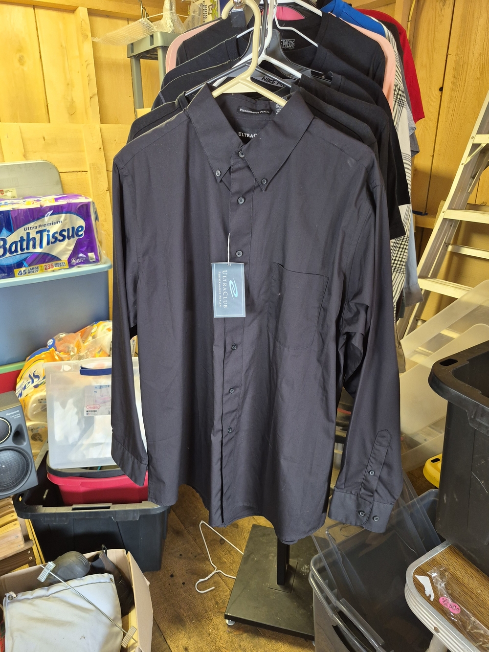 UltraClub Men's Black Long-Sleeve Button-Down Dress Shirt Bin 52